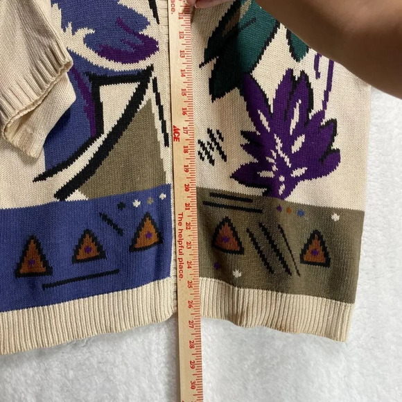 Russ Women’s L Button-Up Short Sleeve Knit Cardigan Colorful Floral Print - Picture 7 of 11